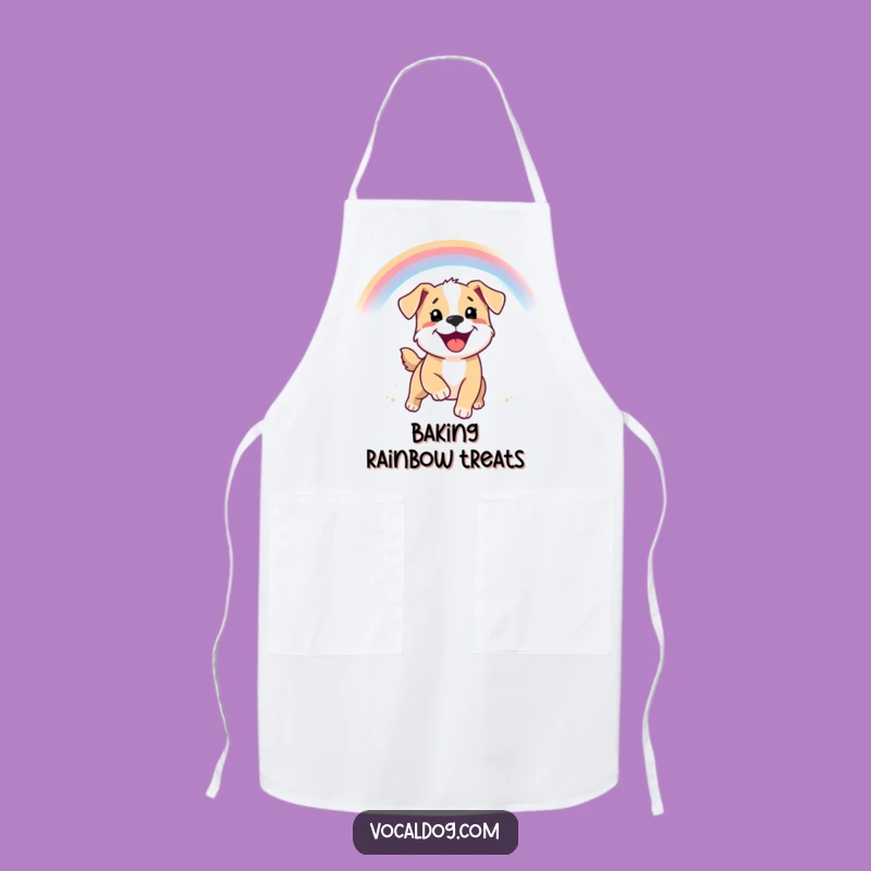 Funny Puppy Rainbow Apron - Smiling Chef Dog, Baking Joy, Great Gift