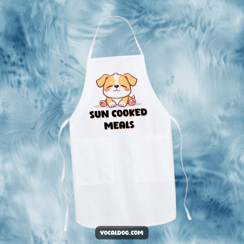 Funny Apron: A chef's apron featuring a dog peacefully sunbathing with eyes closed, perfect for adding a calm and humorous touch to the kitchen.