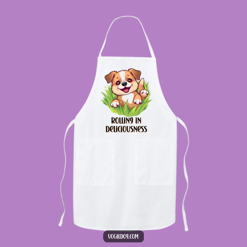 Funny Dog Rolling in Grass Apron: Cook with Canine Cheer and Style