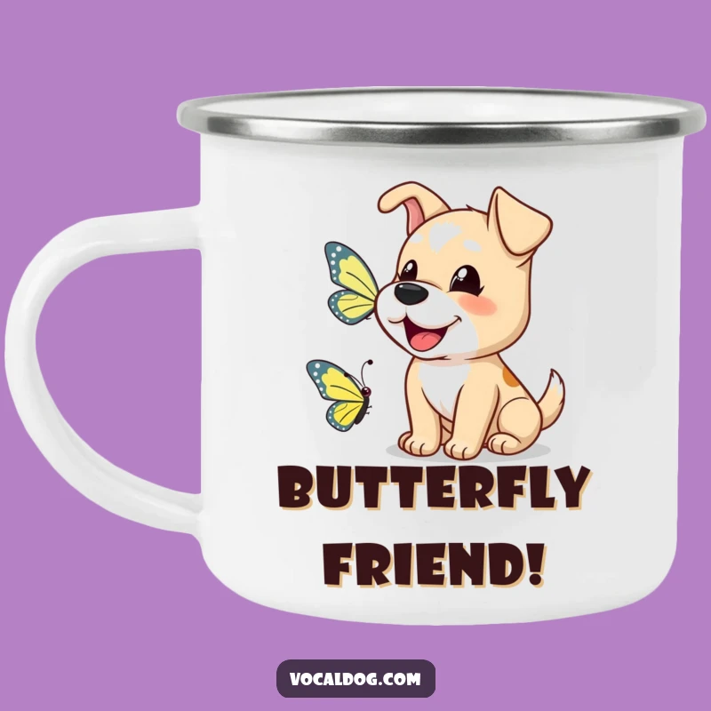 Friendly Adventures Funny Dog Butterfly Mug: Outdoor Joy!