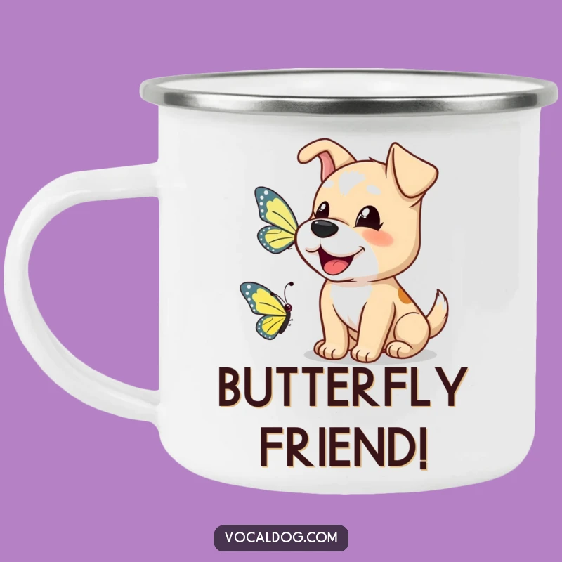 Friendly Adventures Funny Dog Butterfly Mug: Outdoor Joy!