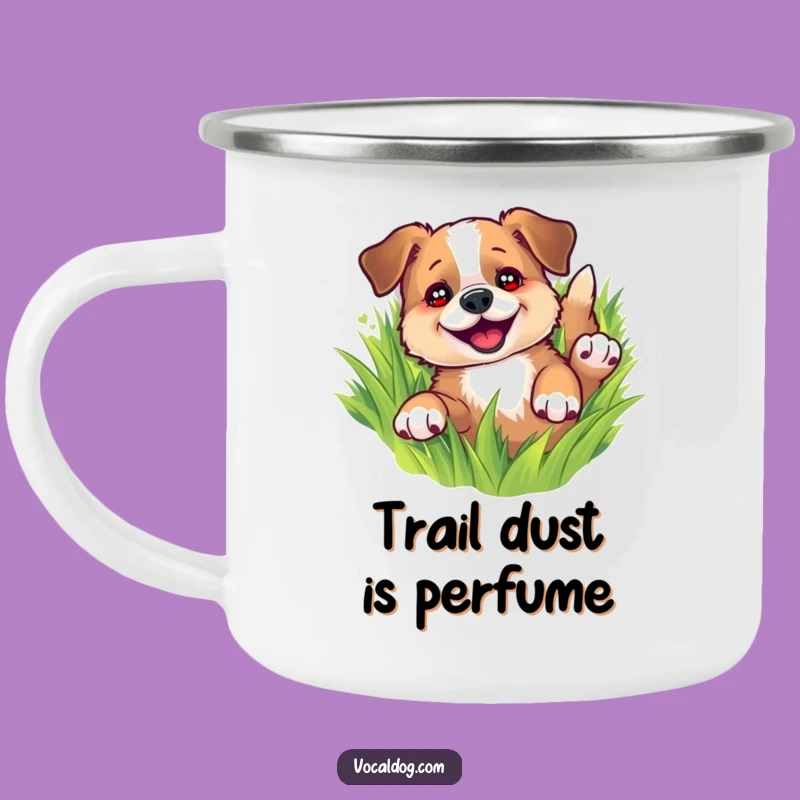 Funny Dog Rolling in Grass Camping Mug: Adventure Fuelled by Canine Joy