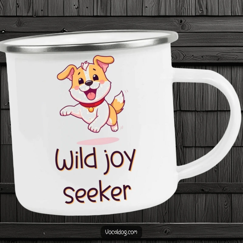 Funny Camping Mug: A rugged mug showcasing a dog running with pure, unadulterated joy, perfect for outdoor enthusiasts and dog lovers.