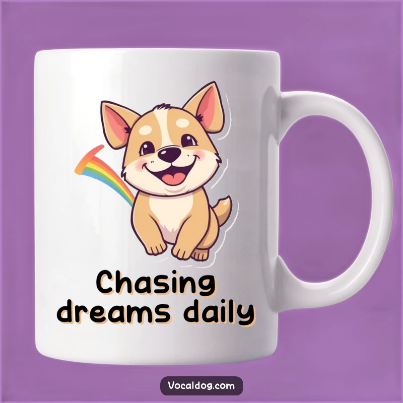 Funny Dog Mug: Goofy Grin Rainbow Chase, Whimsical Pup, Joyful Gift
