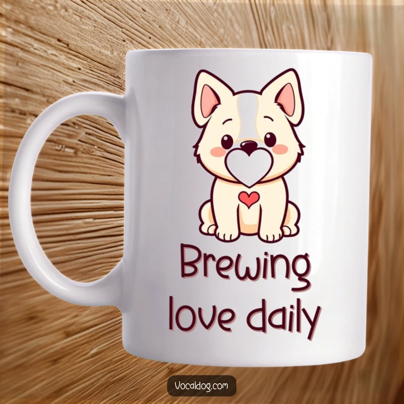 Funny dog mug featuring a stylized outline with a heart shape subtly integrated, celebrating love for pets.