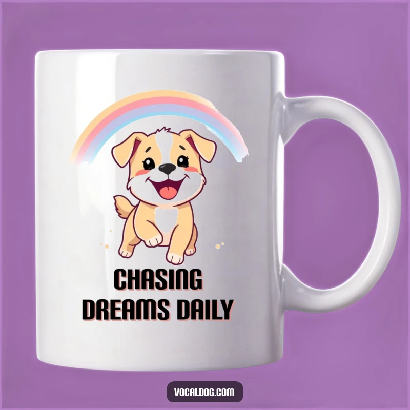 Funny Puppy Rainbow Mug - Smiling Dog Chasing Dreams, Joyful Gift