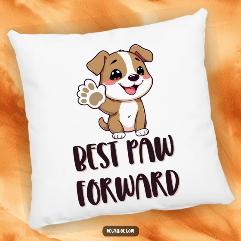 Funny pillow showcasing a plush dog character extending its paw, offering comfort and a heartwarming, humorous greeting, perfect for dog affectionate people.