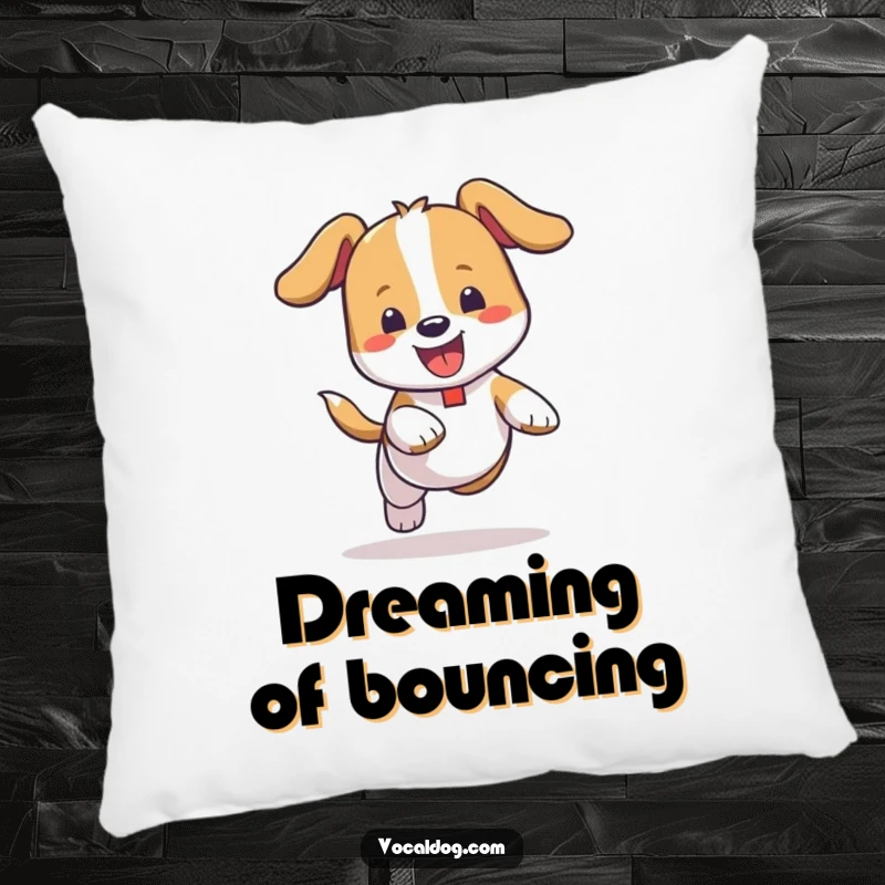 Funny Pillow: A soft pillow showcasing a dog happily bouncing with carefree abandon, bringing playful energy and comfort.
