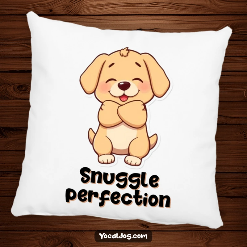 Funny pillow featuring a dog character giving a big, warm hug, conveying love, comfort, and pure affection.