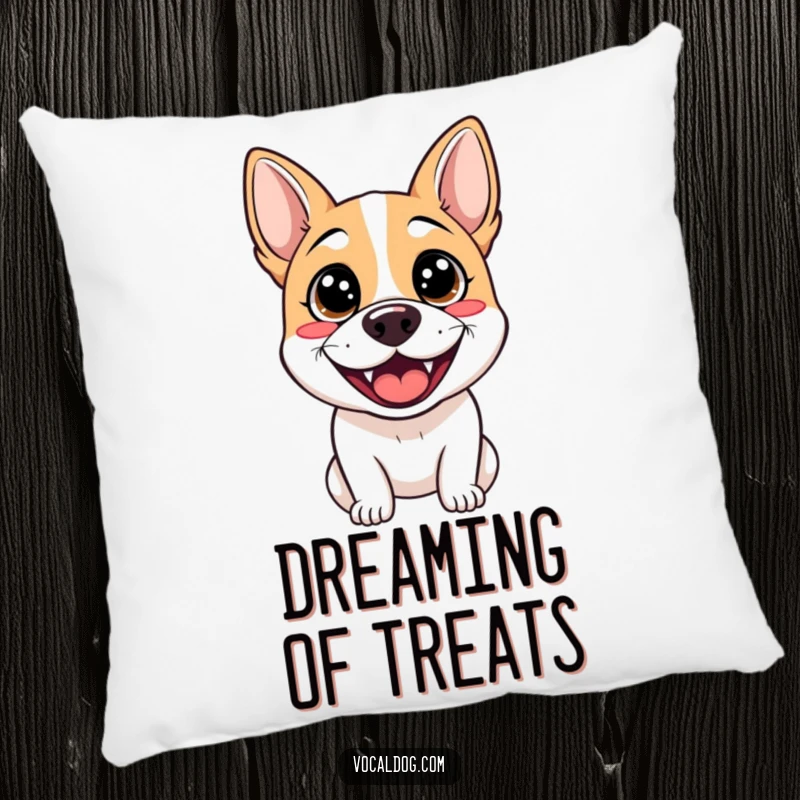 Funny pillow with a dog sporting sparkling eyes and a wide grin, providing a cozy and humorous accent for any pet lover's space.