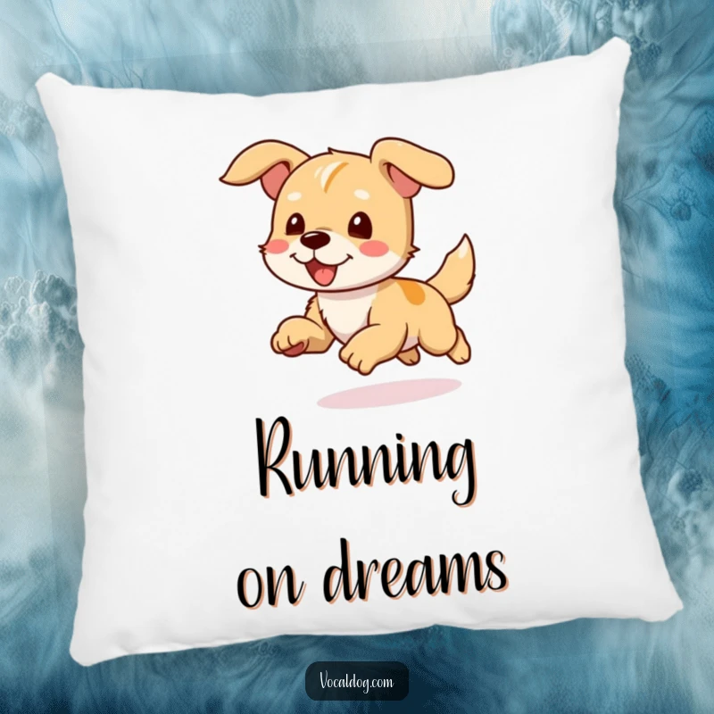 Funny Decorative Pillow of a dog character running with ears flapping, bringing a sense of playful energy indoors.