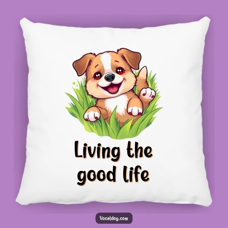 Funny Dog Rolling in Grass Pillow: Couch Comfort with Adorable Canine Joy