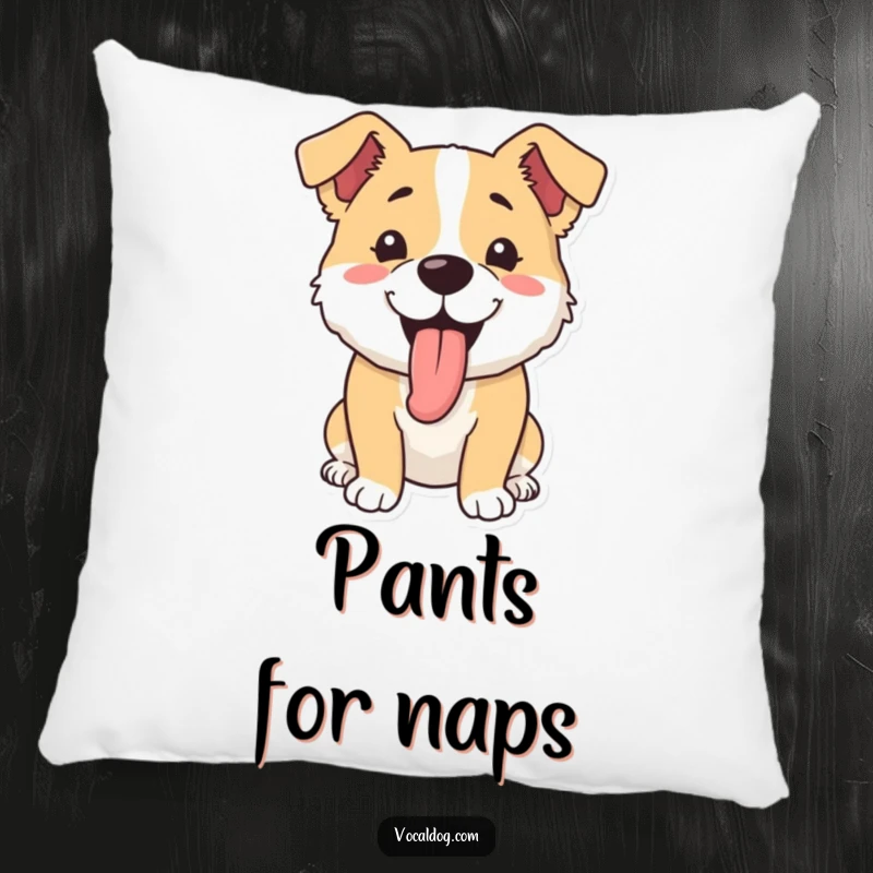 Funny pillow featuring a dog happily panting with its tongue out, offering comfort and a dose of pure canine contentment.
