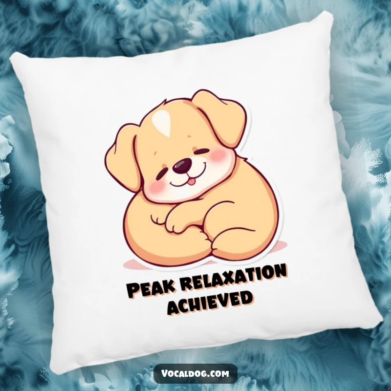 Funny Pillow of a dog curled up in perfect comfort, emitting a soft, content sigh of deep relaxation.