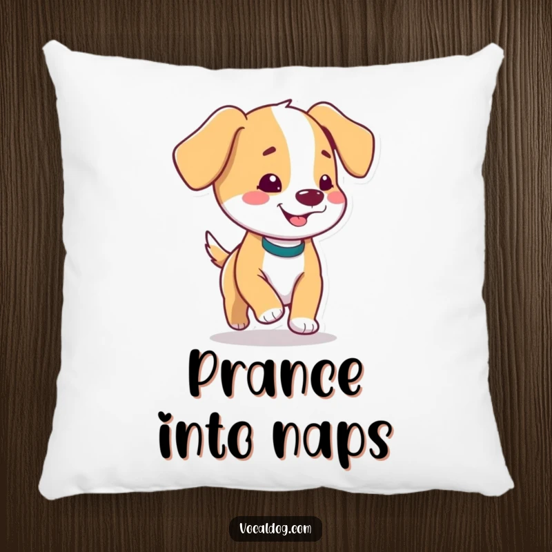 Funny pillow showcasing a dog with adorable floppy ears prancing with pure joy and delight, perfect for cozying up.