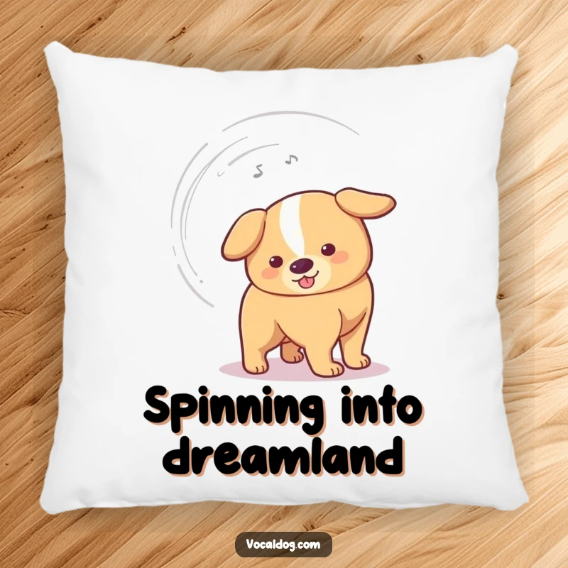 Funny Pillow featuring a dog's tail spinning rapidly to create a vortex, designed for comfort and showcasing energetic canine joy.