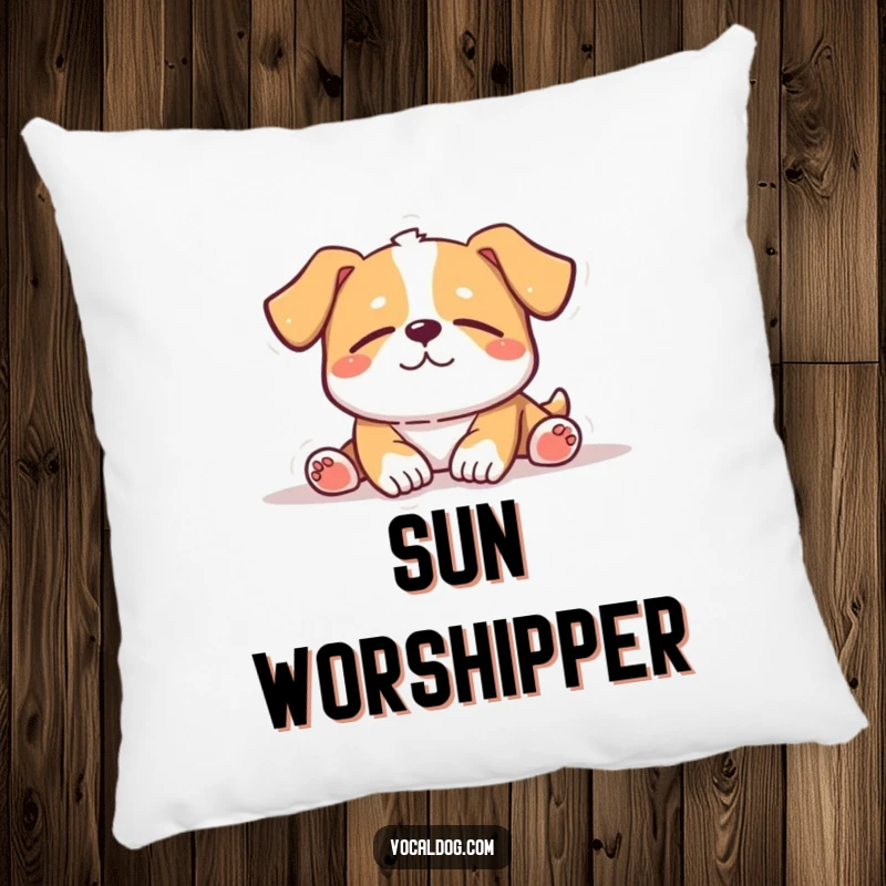 Funny Pillow: A soft pillow showcasing a dog peacefully sunbathing with eyes closed, radiating contentment and tranquility.