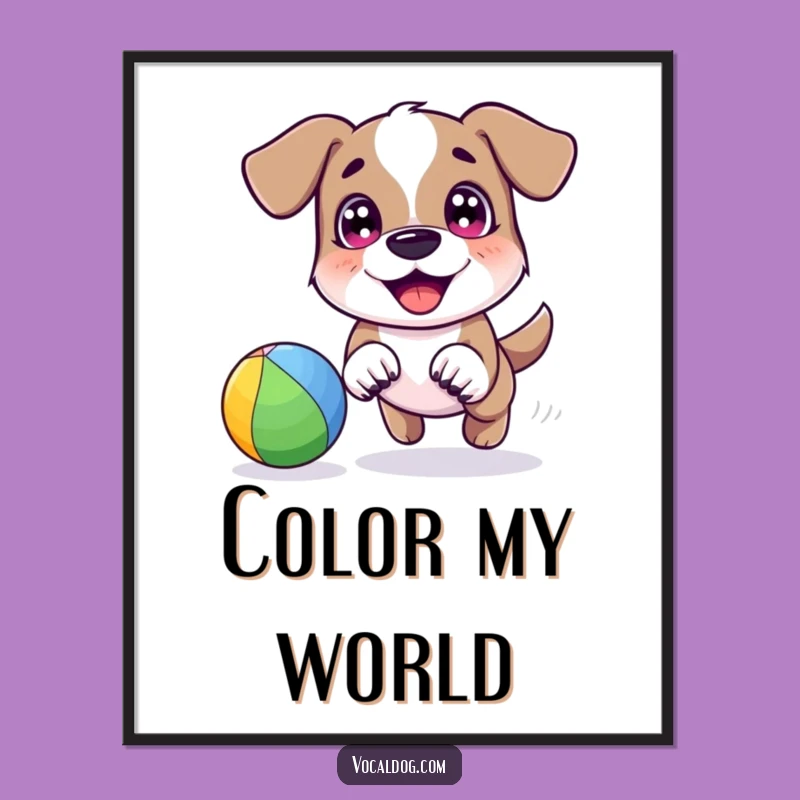 Funny Dog Rainbow Ball Digital Art: Joyful Chase Print for Dog Lovers