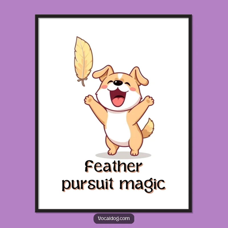 Funny Barking Dog Digital Art: Printable Feather Chase, Ultimate Funny Gift