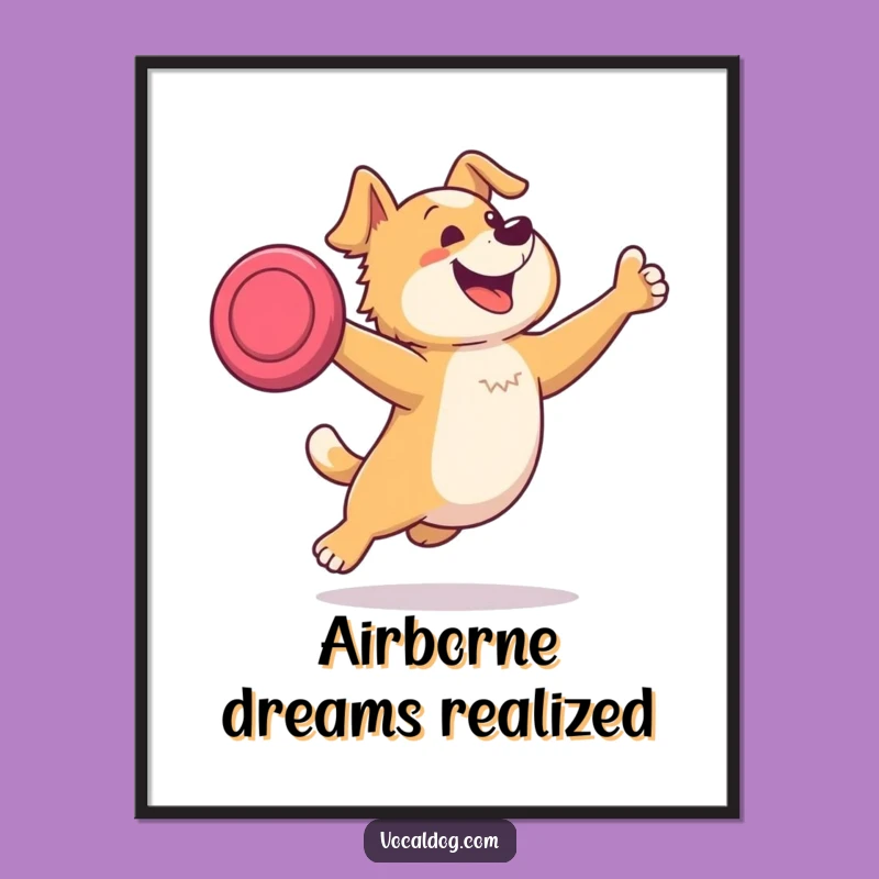 Funny Dog Frisbee Digital Art: High-Res Print of a Pup's Joyful Leap Gift