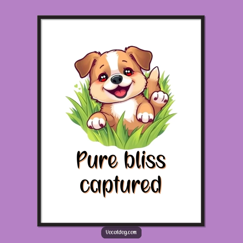 Funny Dog Rolling in Grass Digital Art: Instant Joyful Canine Wall Decor