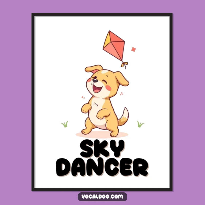 Funny Ecstatic Dog Kite Flying Digital Art Print: Instantly Add Hilarious Joy to Your Space!