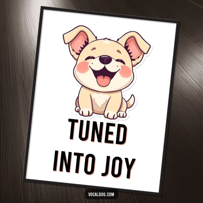 Funny dog digital art print of a happy dog with its ears flopping joyfully upwards, conveying infectious delight.