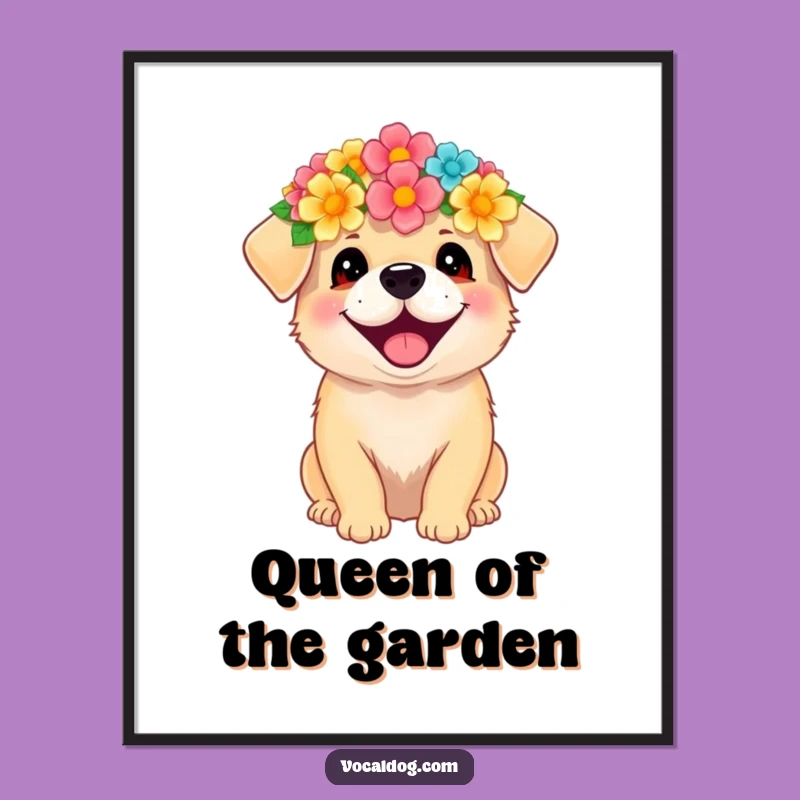 Funny Flower Crown Dog Digital Art - Instant Hilarious Happy Decor Print