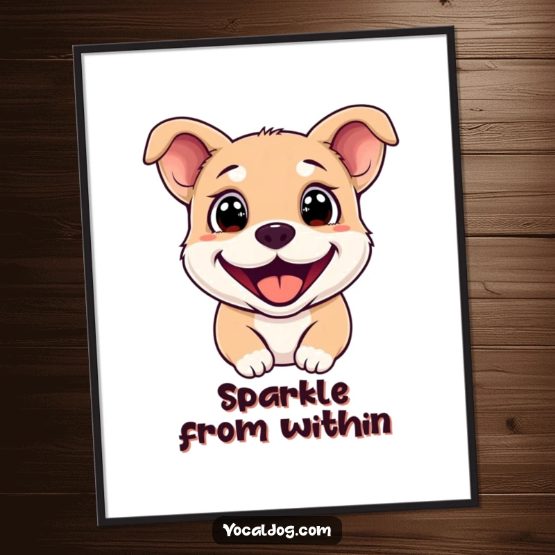 Funny Digital Art Print of a happy dog with intensely sparkling eyes and a wide, joyful grin, ready to print.