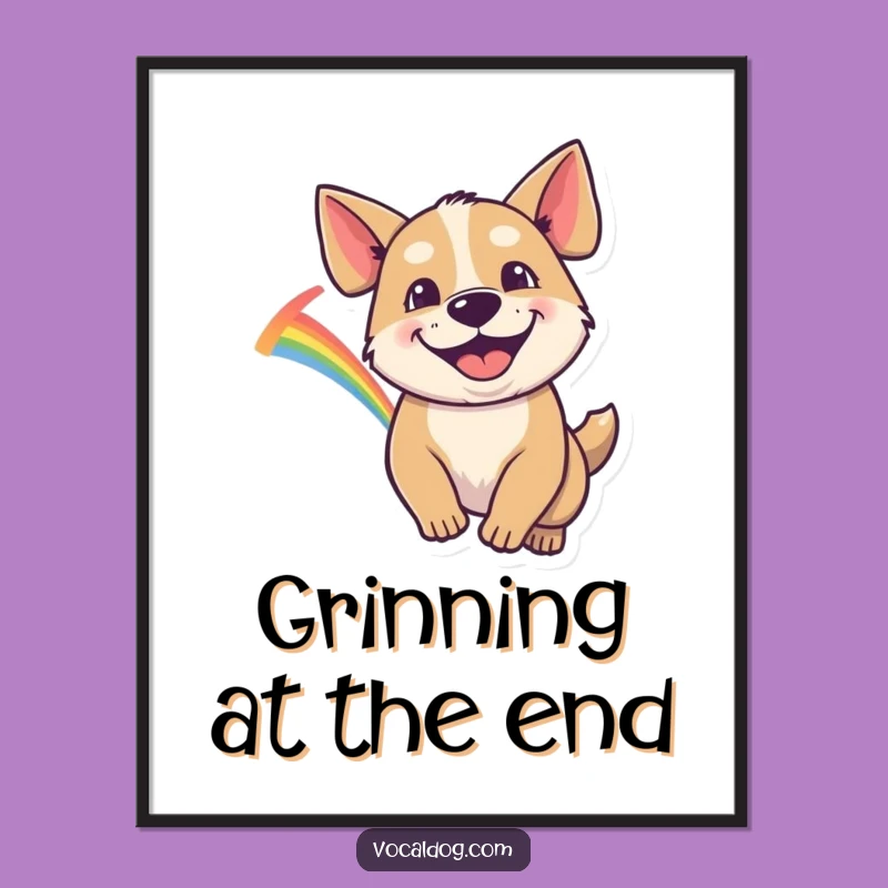 Funny Dog Digital Art: Goofy Grin Rainbow Chase, Instant Joyful Gift