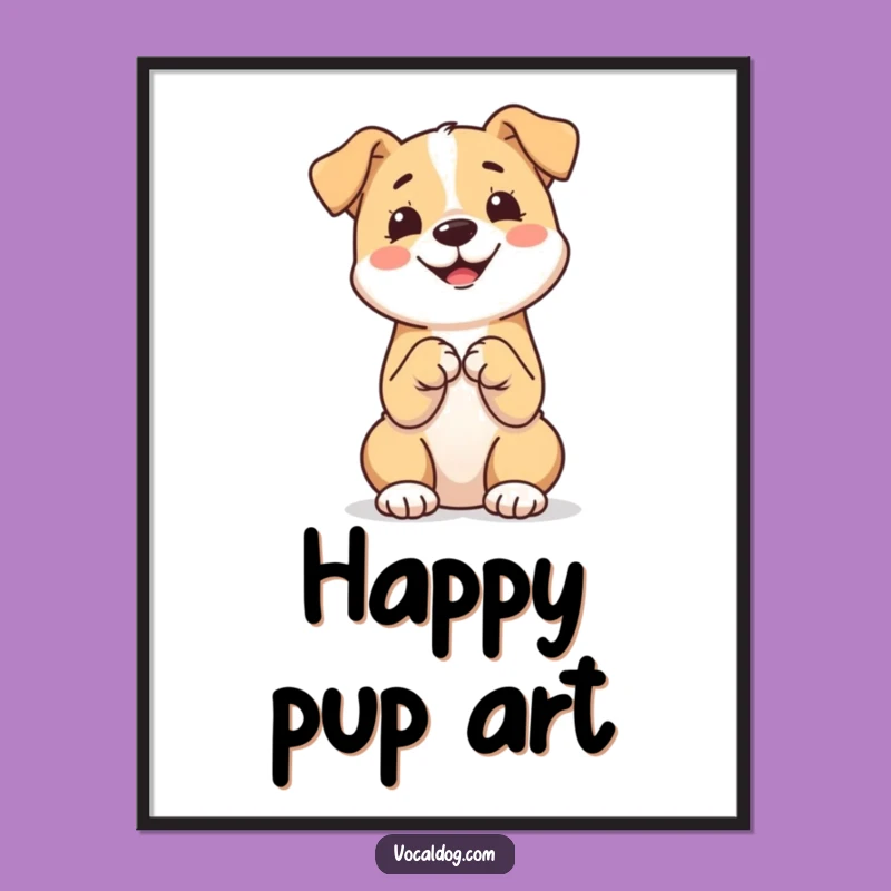 Funny Happy Dog Digital Print: Sitting Paws Together, Instant Cute Art Gift