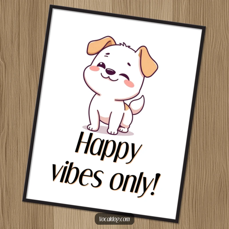 Funny dog digital art print of a happy dog doing a full-body wiggle from nose to tail, ready for display.