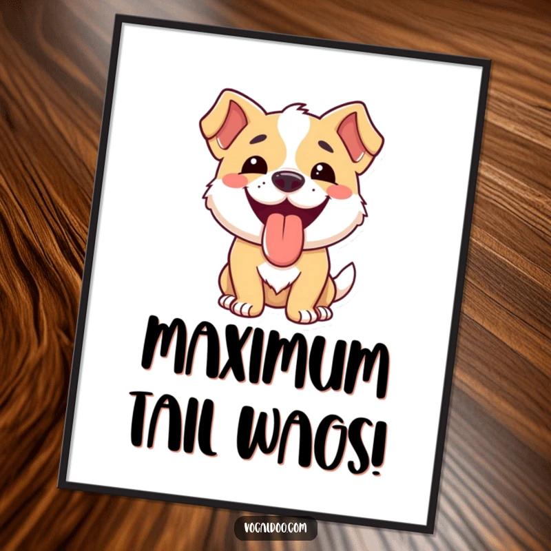 Funny dog digital art print of a dog smiling broadly with its tongue out, embodying ultimate happiness.