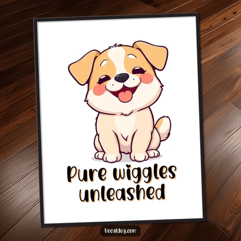 Funny Digital Art Print of a dog wiggling its entire body with overwhelming happiness, ready to print and frame.