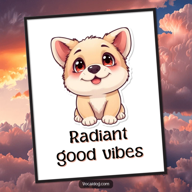Funny Digital Art Print of a dog with sweet, adoring eyes, radiating pure happiness and infectious joy.