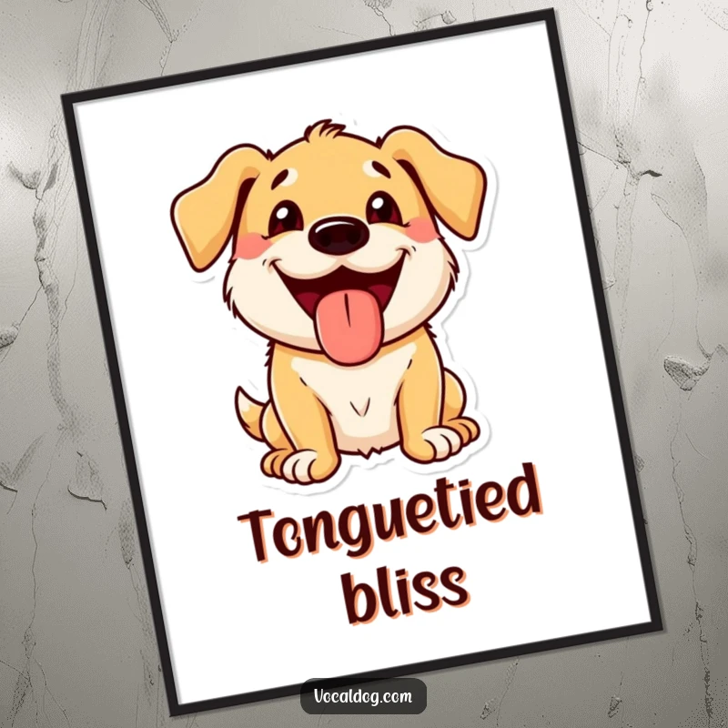 Funny Digital Art Print of a dog character with a wide, beaming grin and its tongue out, ready for printing.