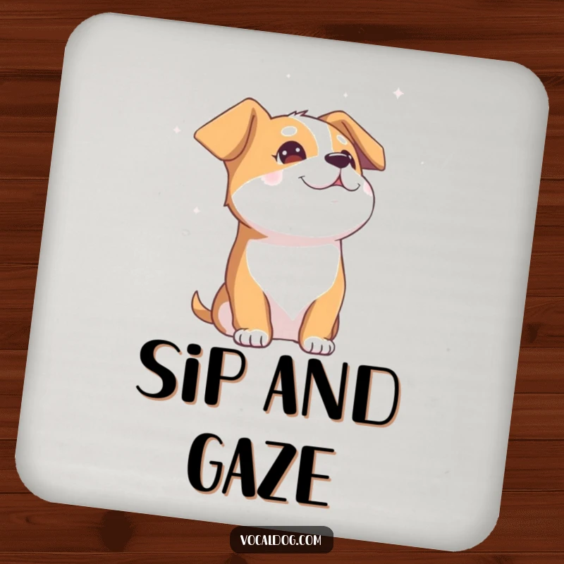 Funny Dog Coaster: A set of coasters depicting a dog character gazing serenely at the sky with eyes closed and an expression of pure bliss.