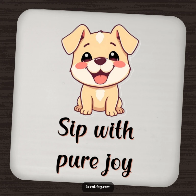 Funny Drink Coasters featuring a happy dog with ears back, radiating pure delight, protecting surfaces.