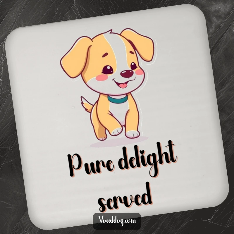 Funny coasters showcasing a dog with floppy ears prancing with pure delight, protecting surfaces with playful charm.