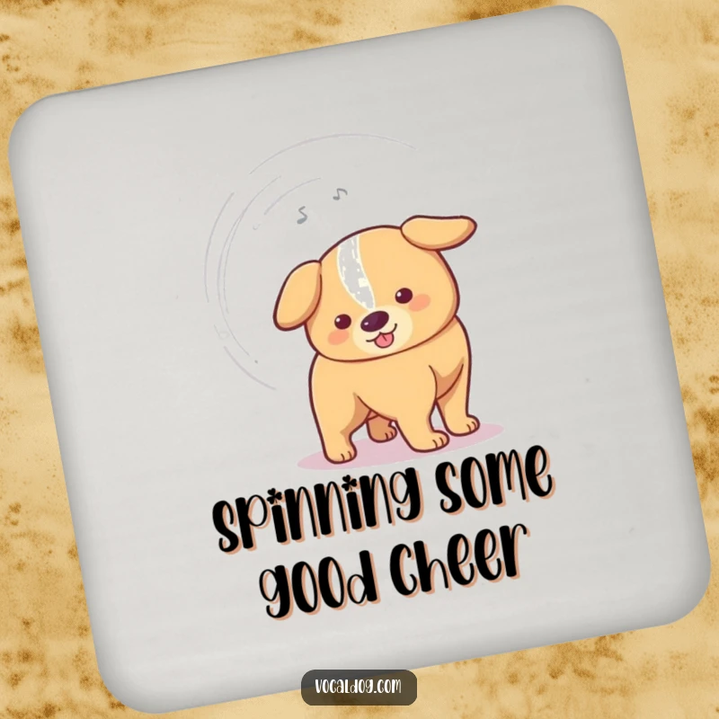 Funny Drink Coasters capturing a dog's tail wagging so fast it creates a humorous vortex, adding a fun touch to any table.