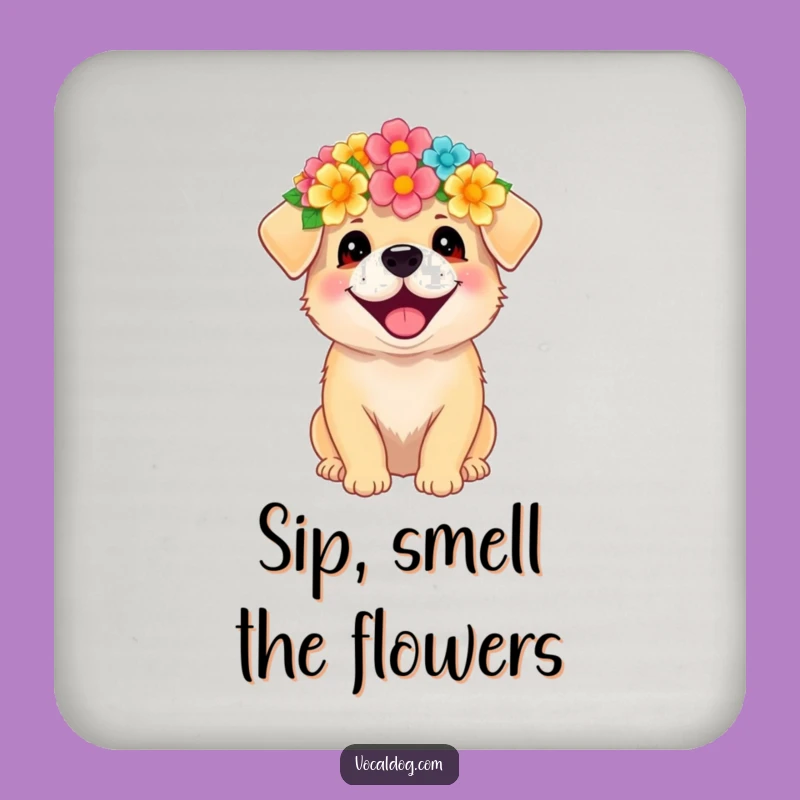 Funny Flower Crown Dog Coaster - Protect Surfaces with Hilarious Floral Charm Gift
