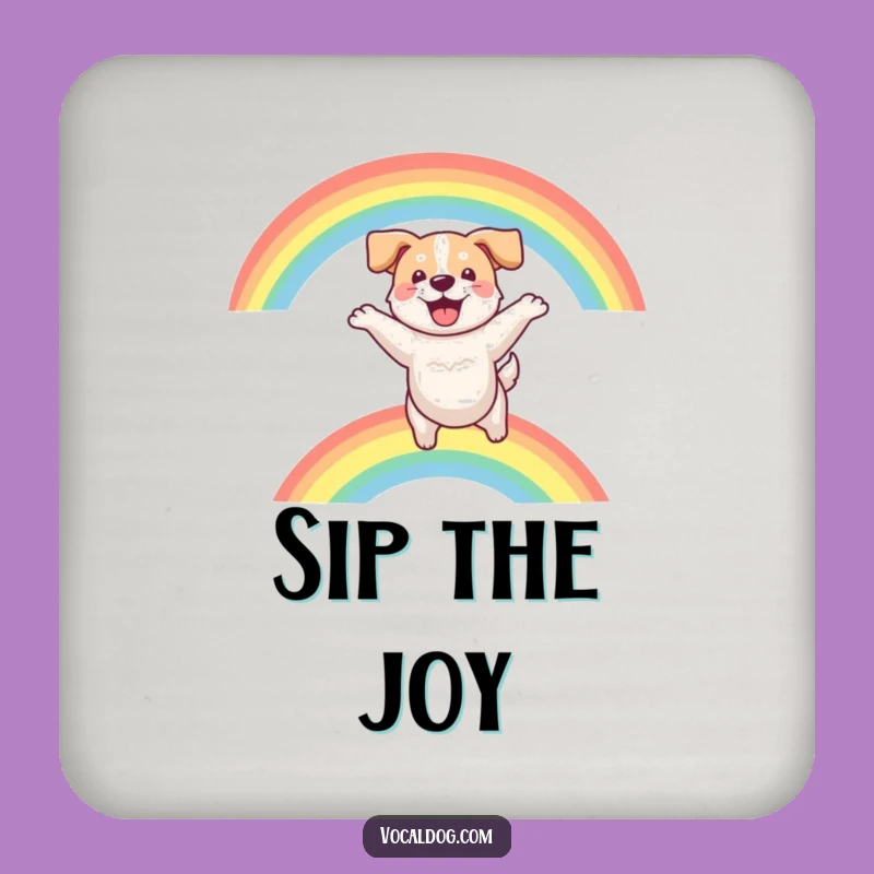 Funny Dog Rainbow Leap Coaster: Protect Surfaces with Humorous, Colorful Art
