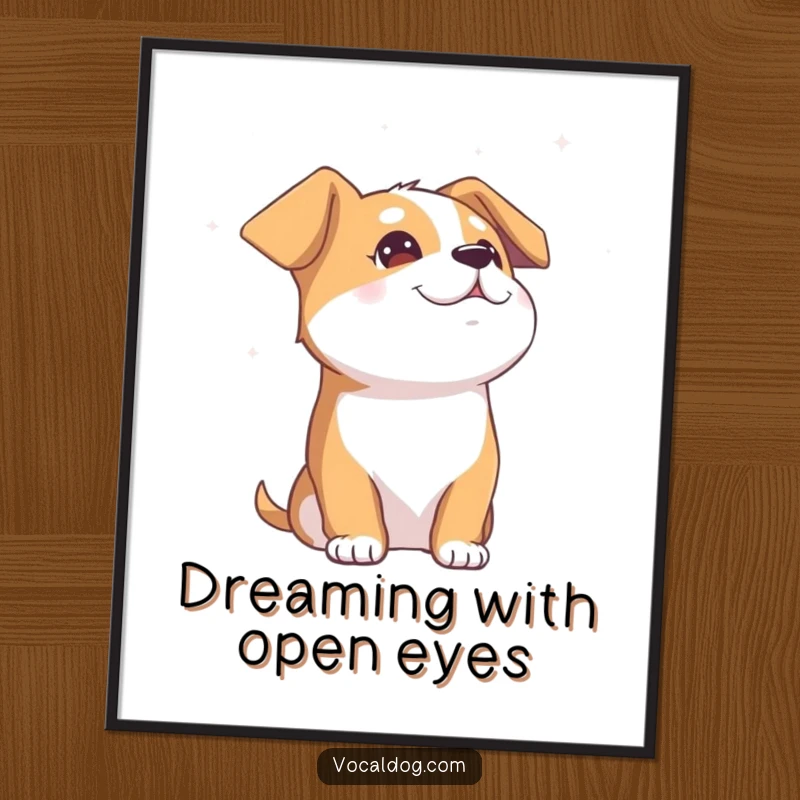 Funny Dog Poster: An art print of a serene dog with eyes closed, head tilted upwards, exuding pure bliss while gazing at the sky.