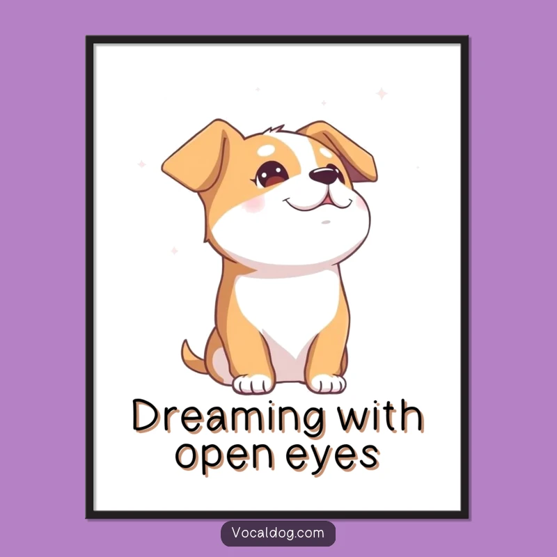 Funny Blissful Dog Poster: Sky Gazing Art Print, Perfect Gift for Peace Lovers