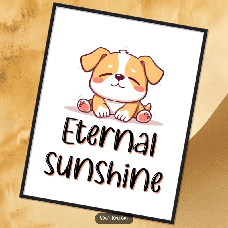 Funny Poster: High-quality print of a dog peacefully sunbathing with eyes closed, embodying ultimate contentment and serene relaxation.