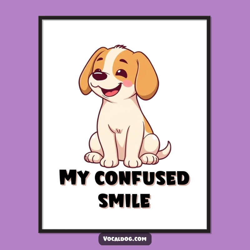 Funny Dog Head Tilt Poster: Charming Art of a Smiling Pup, Perfect Gift