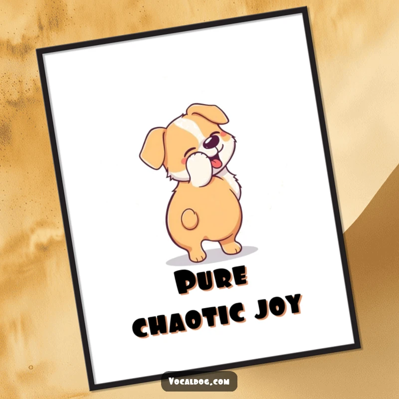 Funny poster showcasing a dog's tail blurred in energetic circular motion, capturing the essence of a happy, wagging dog.