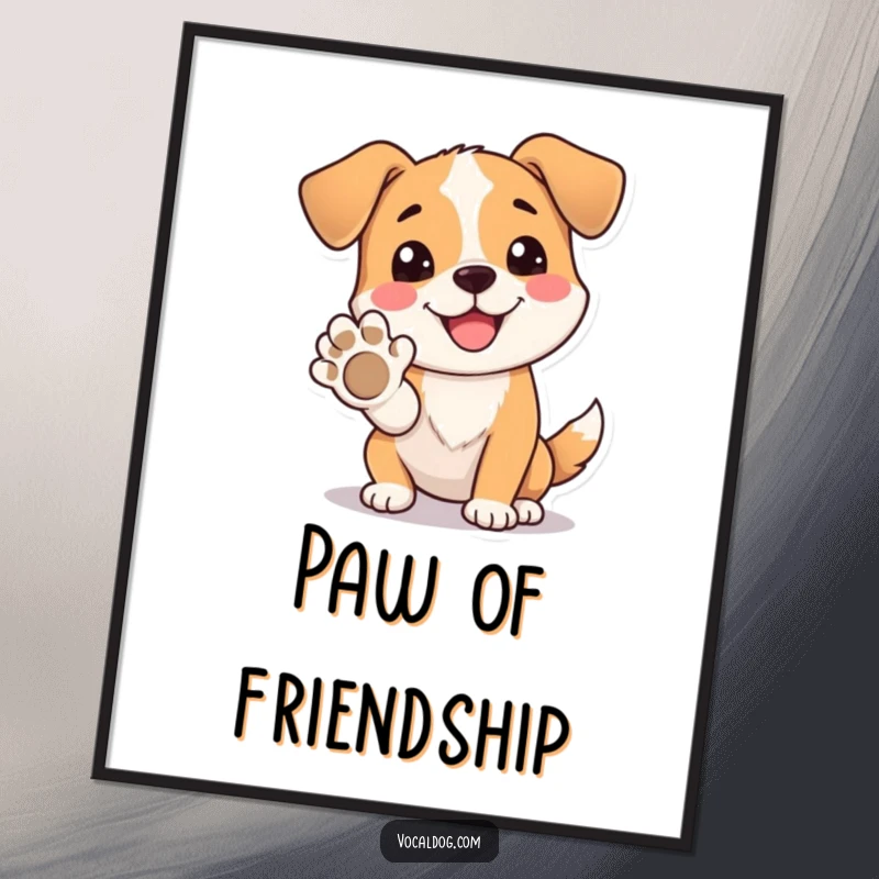 Funny Poster featuring a dog with a beaming, happy expression, extending its paw for a friendly high five.