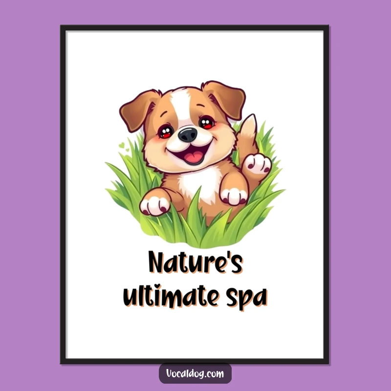 Funny Dog Rolling in Grass Poster: Bring Joyful Canine Vibes to Your Walls