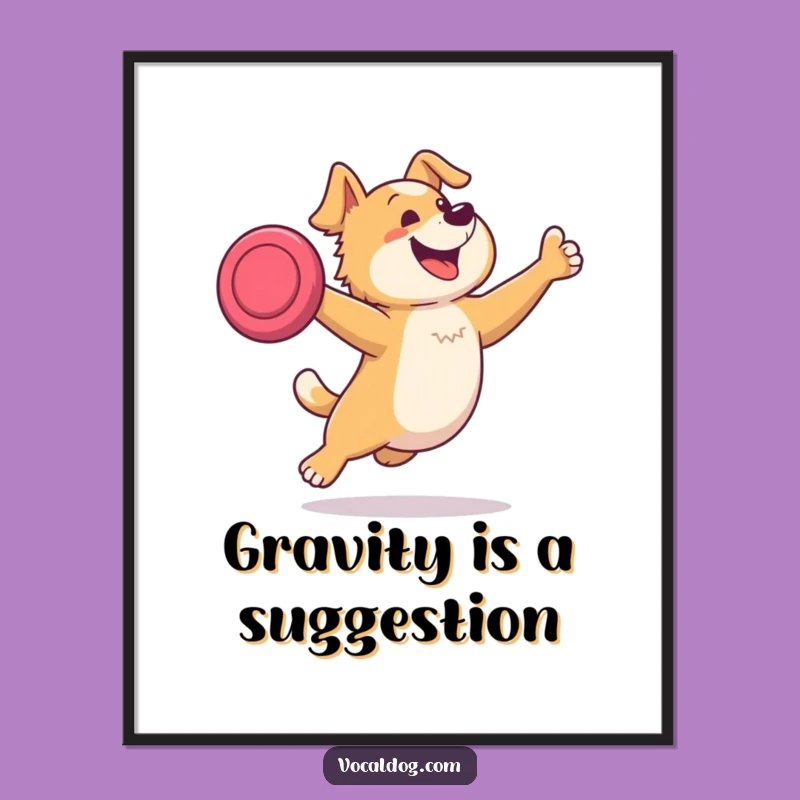 Funny Dog Frisbee Poster: Vibrant Art of a Pup’s Joyful Leap, Perfect Gift